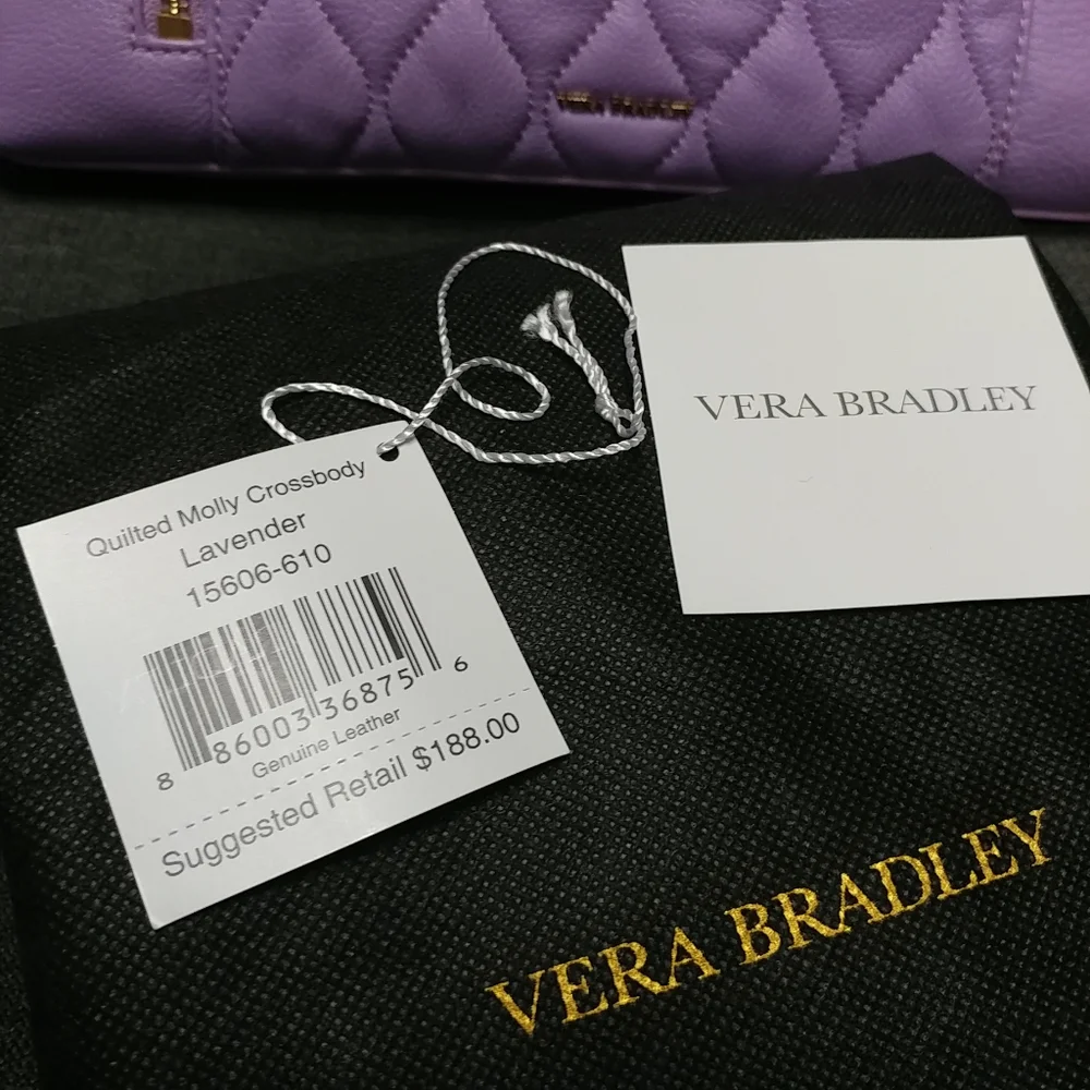 Vera Bradley Genuine Leather Quilted Molly Crossbody Lavender Purple Purse - Picture 6 of 16